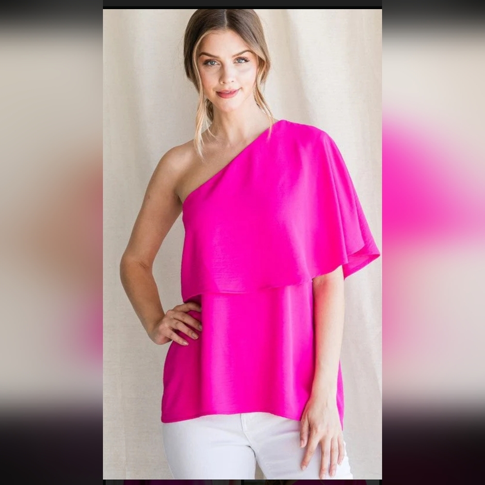 JODIFL Vibrant Pink One-Shoulder Blouse